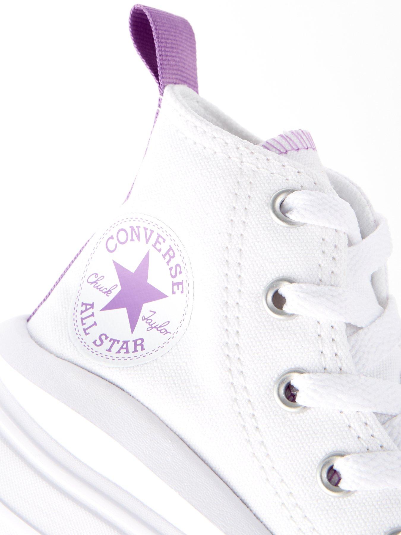 Converse Kids Girls Move Canvas Hi Top Trainers White Purple Very