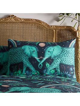 Product photograph of Emma J Shipley Zambezi Teal Standard Pillow Case Pair from very.co.uk