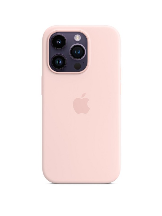 front image of apple-iphone-14-pro-silicone-case-with-magsafe-chalk-pink