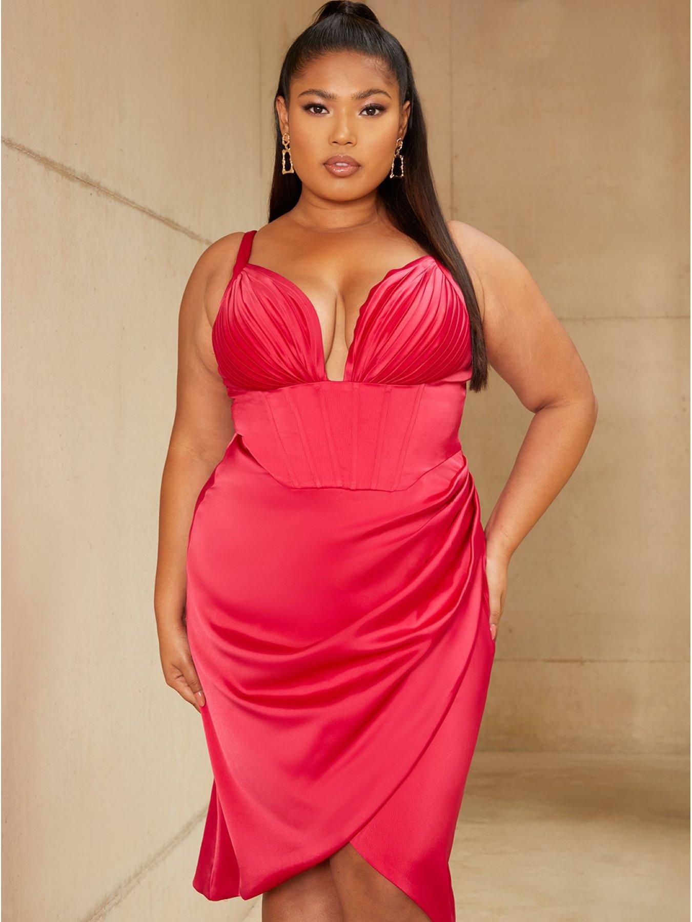 Chi Chi London Curve Corset Style Bodycon Dress In Pink Very