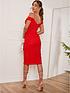  image of chi-chi-london-bardot-premium-lace-midi-dress-in-red
