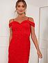  image of chi-chi-london-bardot-premium-lace-midi-dress-in-red