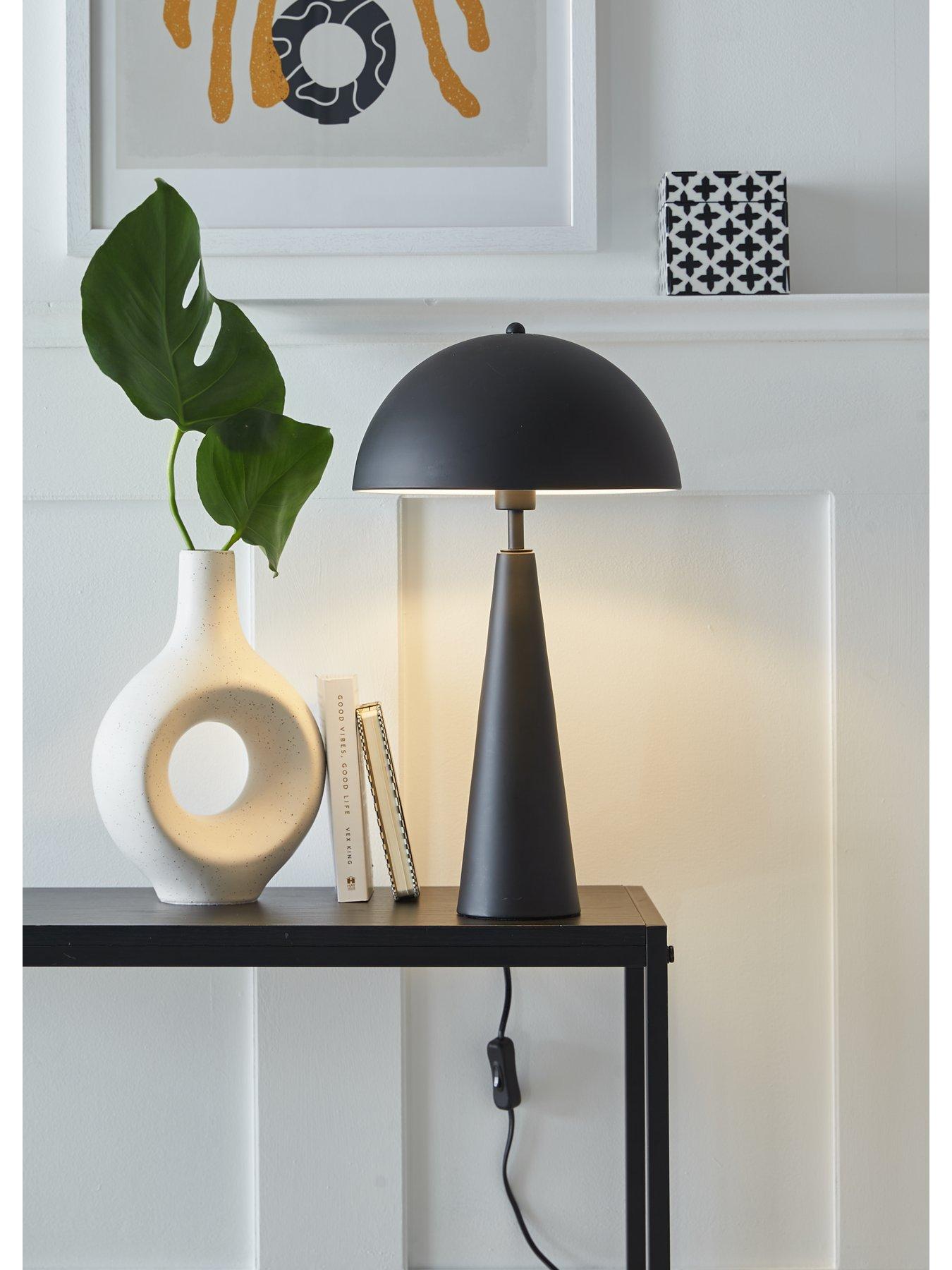undefined Half Dome Metal Spun Table Lamp in Black - 46 cm