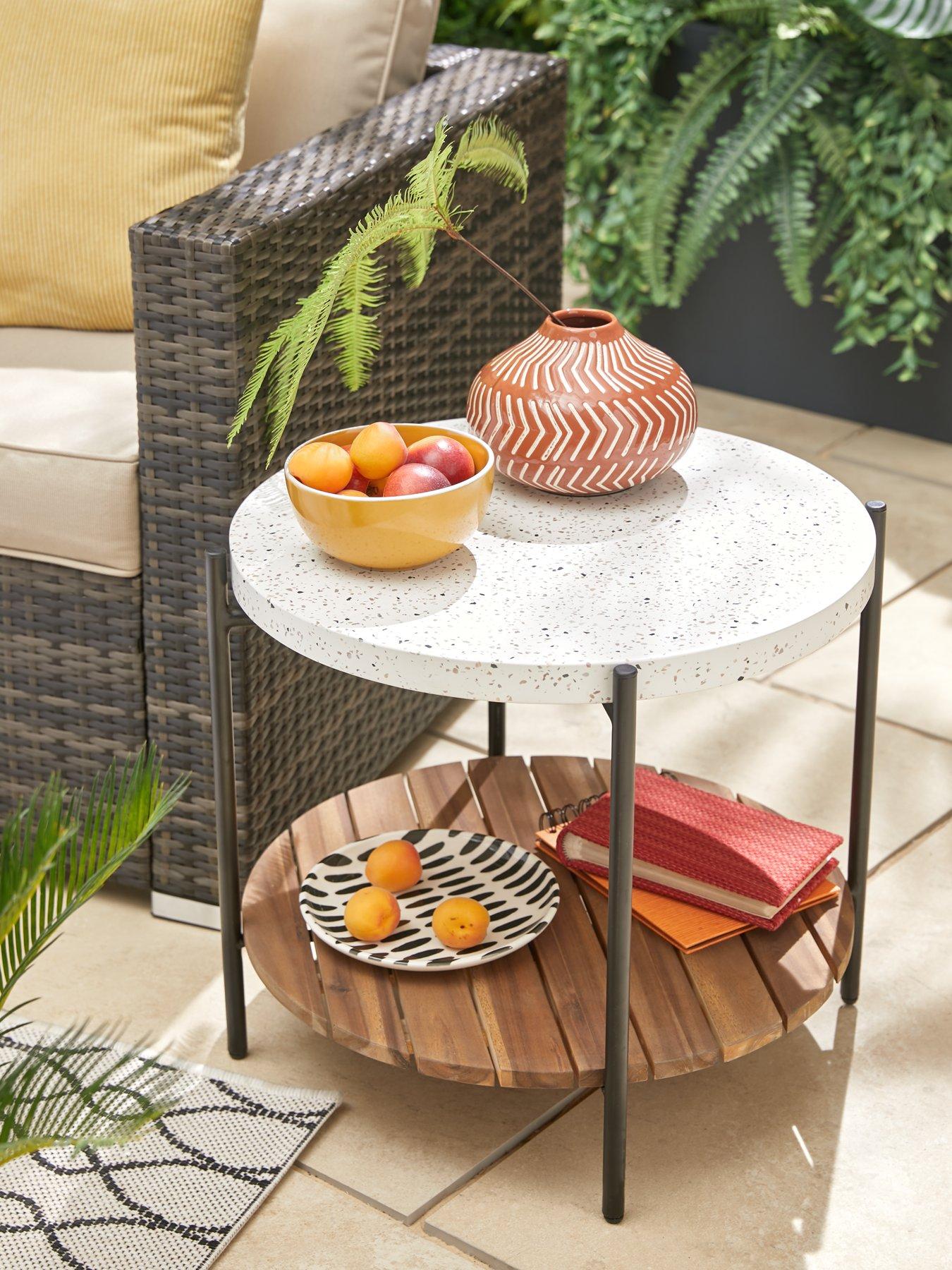 Very Home Terrazzo/Wood Small Garden Side Table very.co.uk