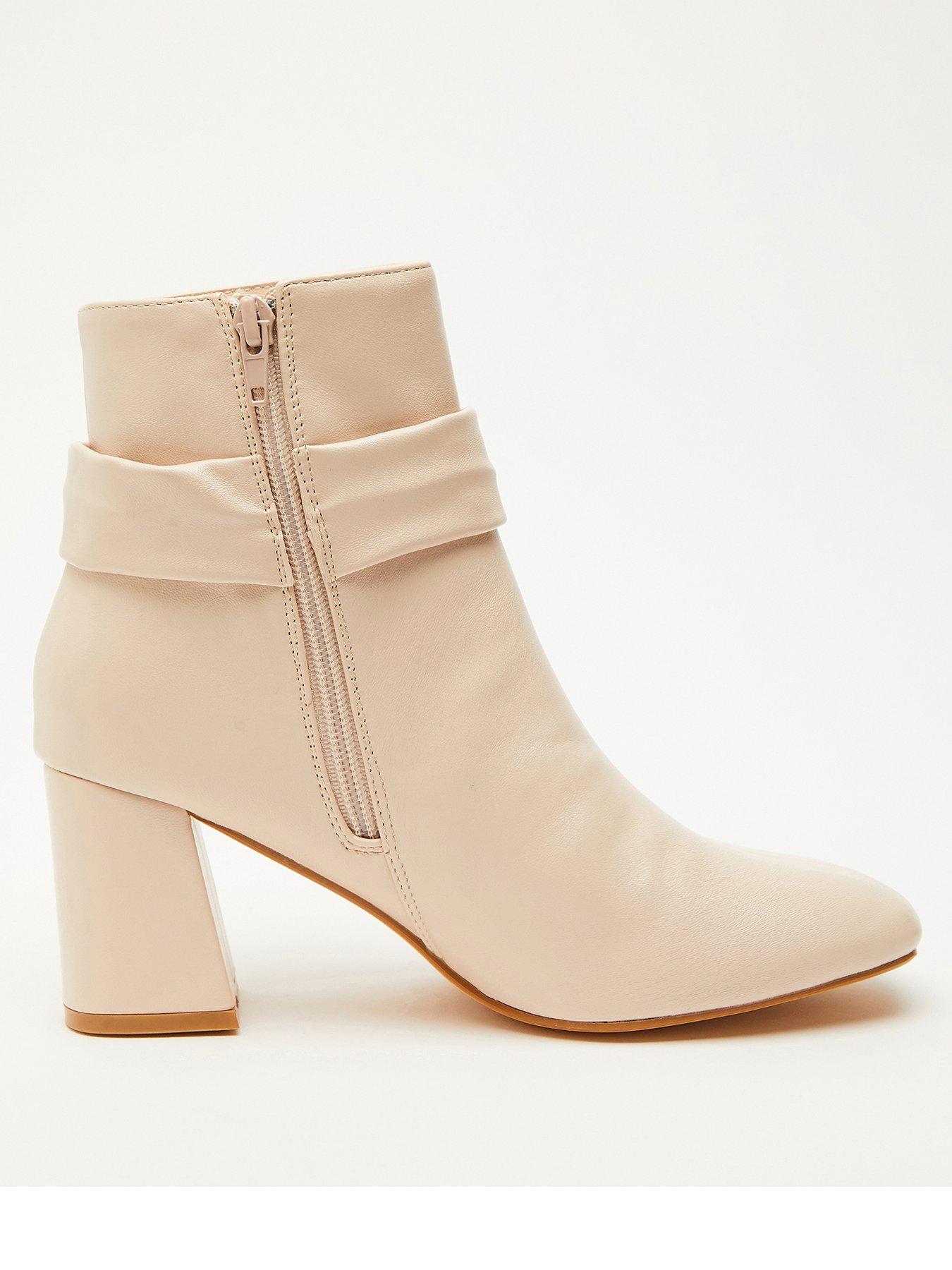 Cream Faux Leather Ruched Ankle Boot<!-- --> - <!-- -->QUIZ Clothing