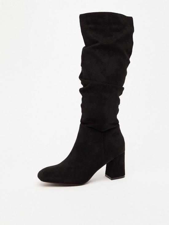 Quiz Faux Suede Ruched Heeled Boots - Black | very.co.uk