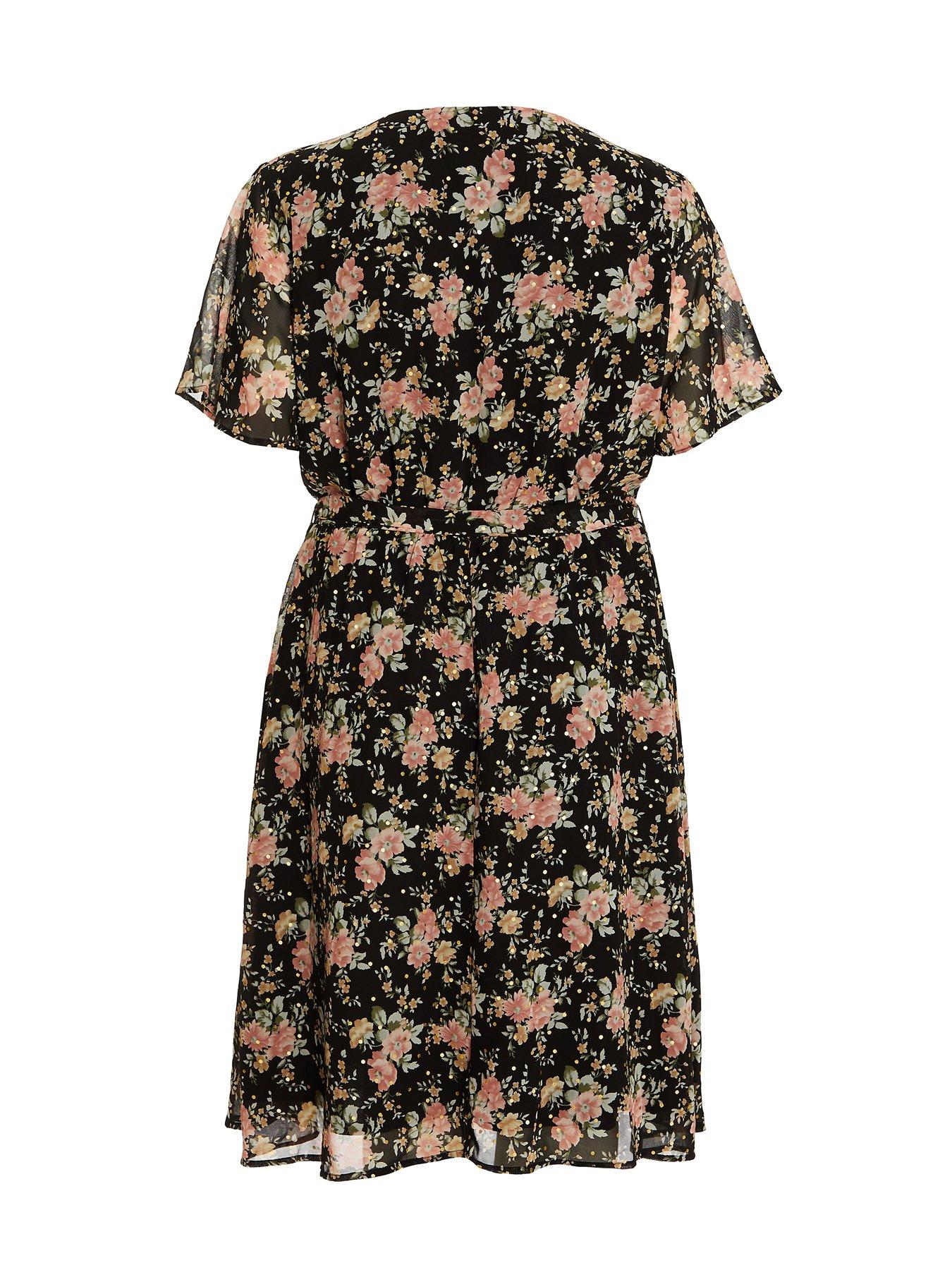 Quiz Curve Floral Chiffon Wrap Midi Dress | very.co.uk