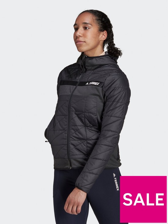 front image of adidas-terrex-hybrid-insulated-jacket-black