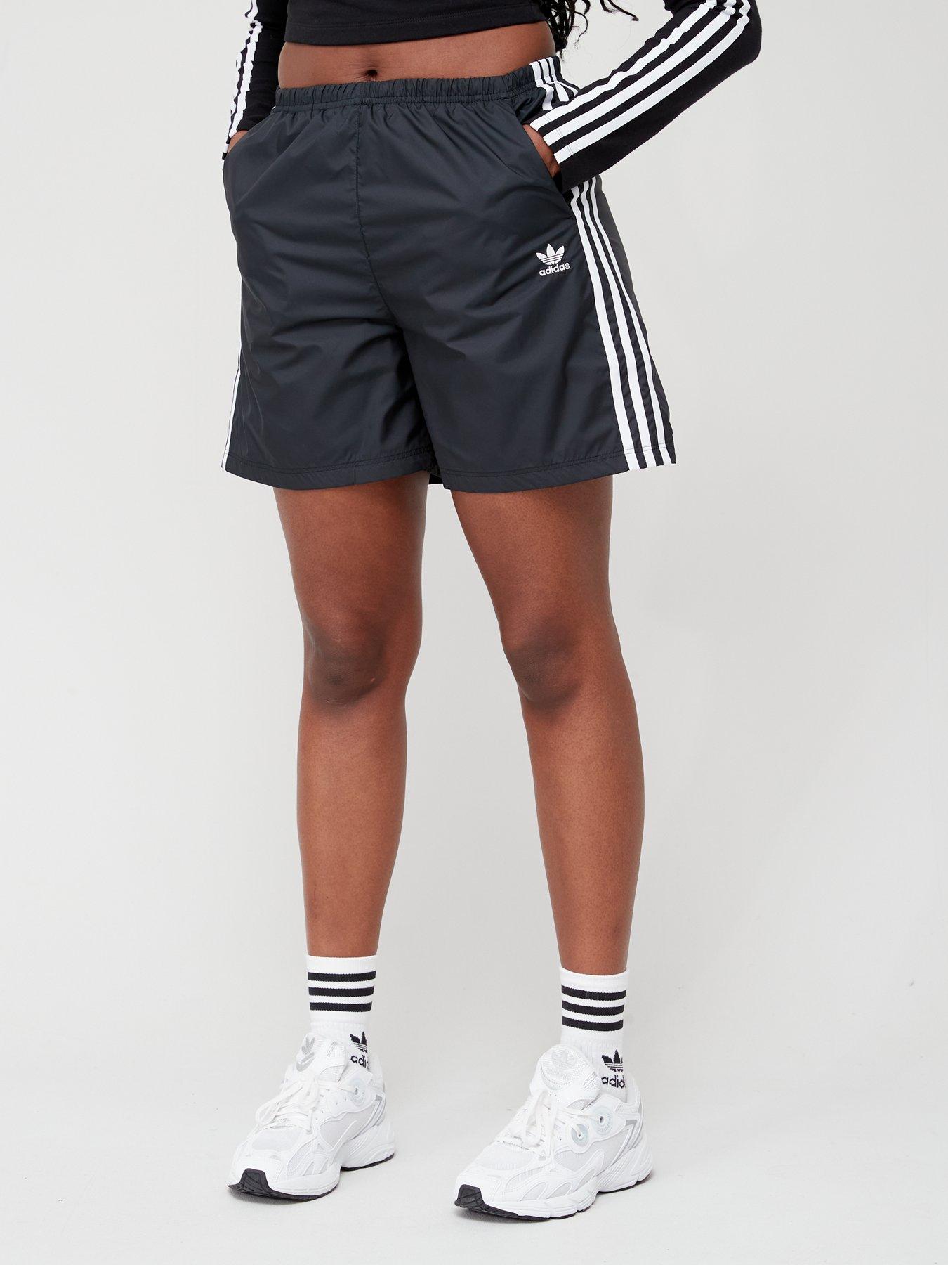 adidas Originals Adicolor polyester 3 stripe shorter shorts in black