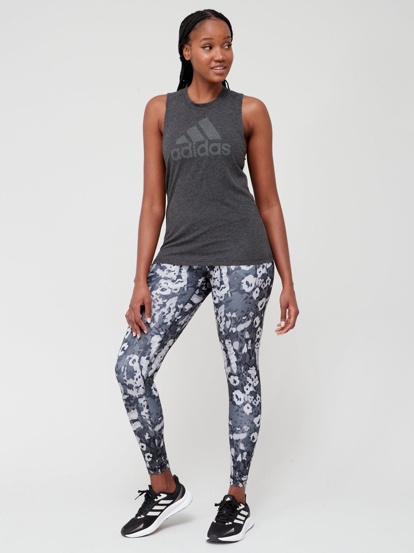 adidas Run Pocket Medium-Support Allover Print Bra - Grey