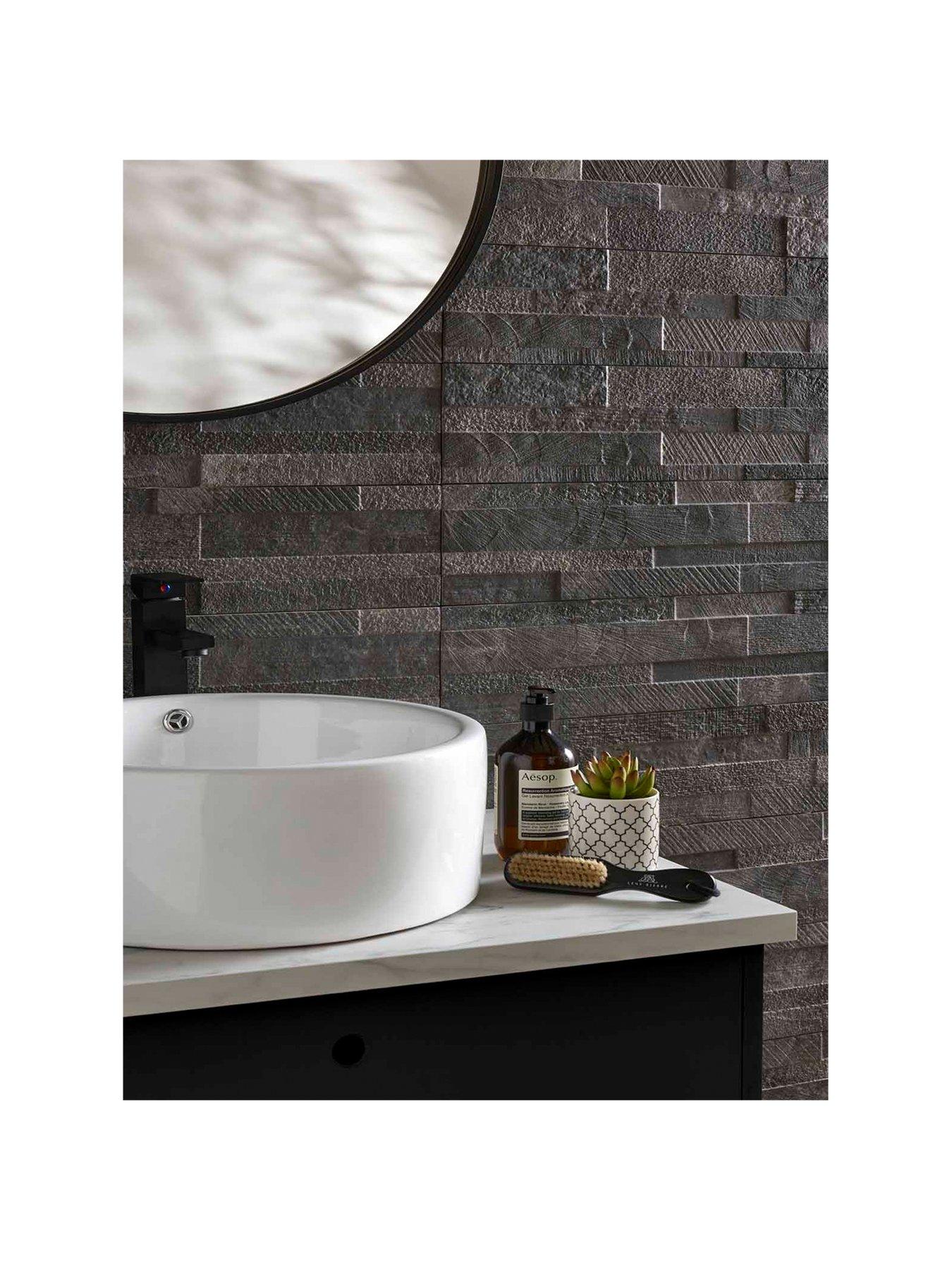 Topps Tiles Staunton 3D Graphite 61cm x 15cm (Box of 11 Tiles) very.co.uk