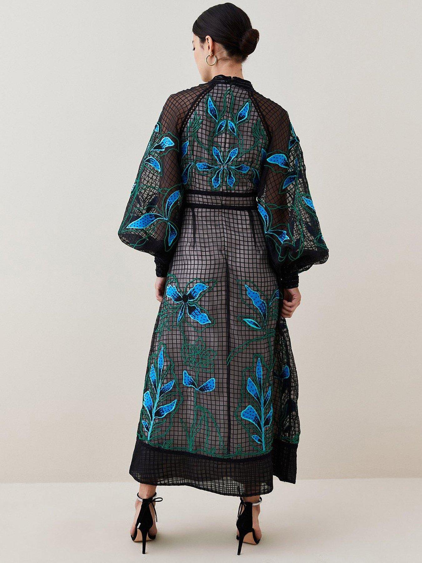 Karen Millen Geo And Floral Applique Organdie Maxi Dress very.co.uk