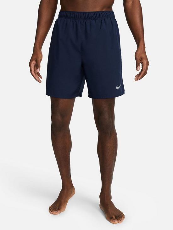 front image of nike-mens-run-challenger-dri-fit-7-brief-lined-short-navy