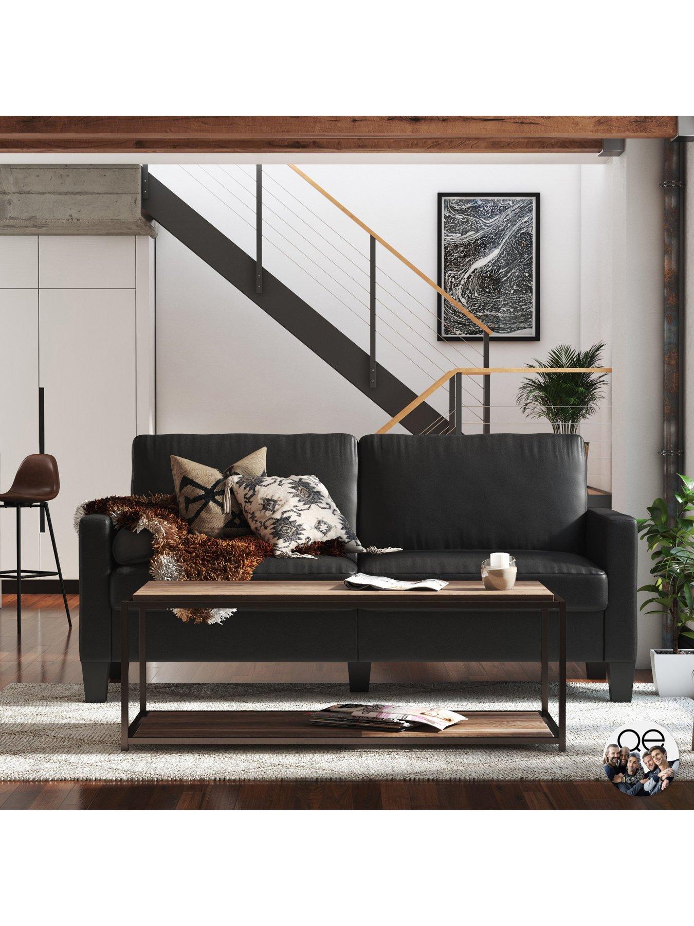 Product photograph of Queer Eye Rylie Faux Leather Sofa - Black from very.co.uk