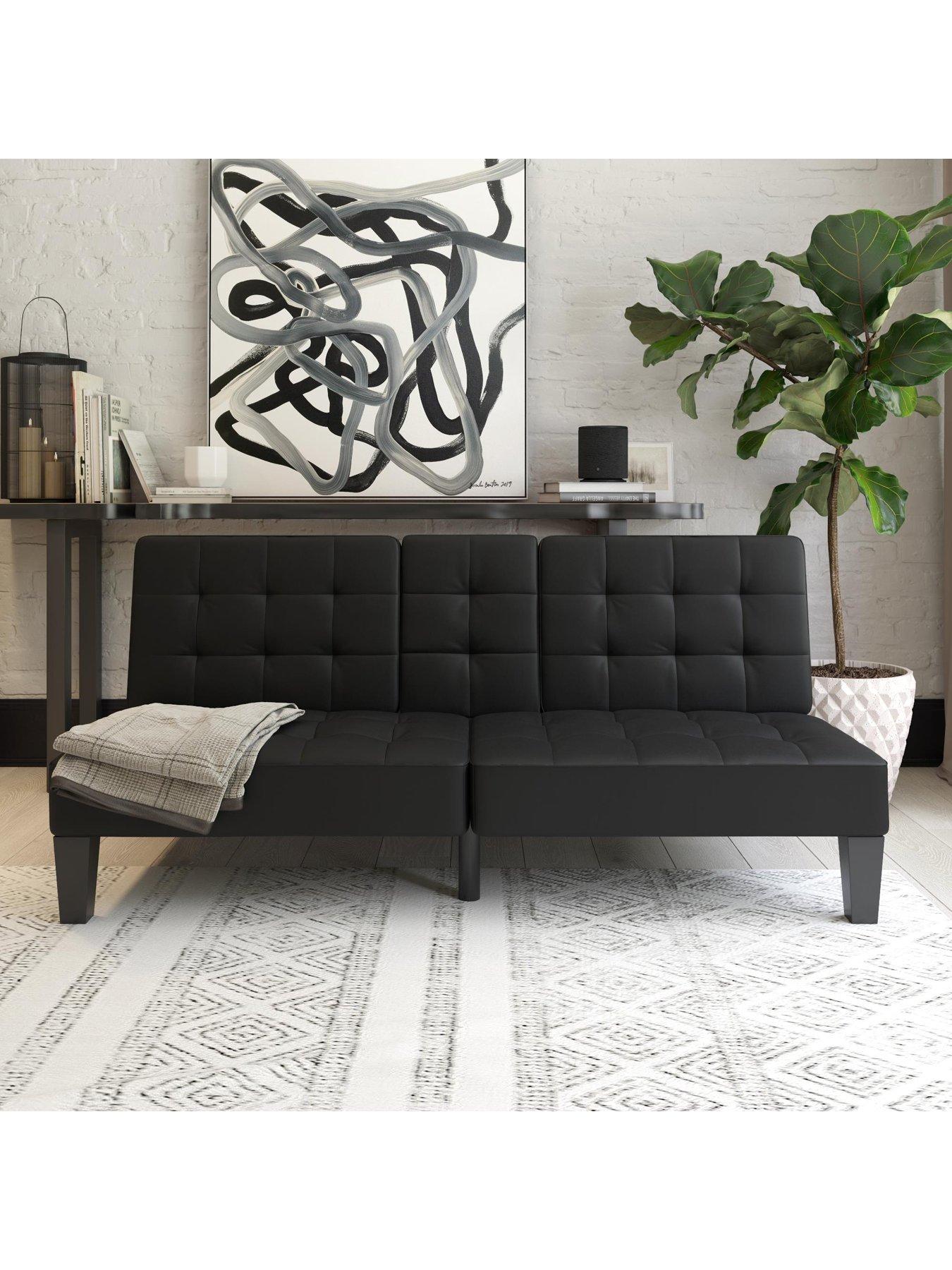 Product photograph of Queer Eye Qe Adalynn Convertible Faux Leather Futon - Black from very.co.uk