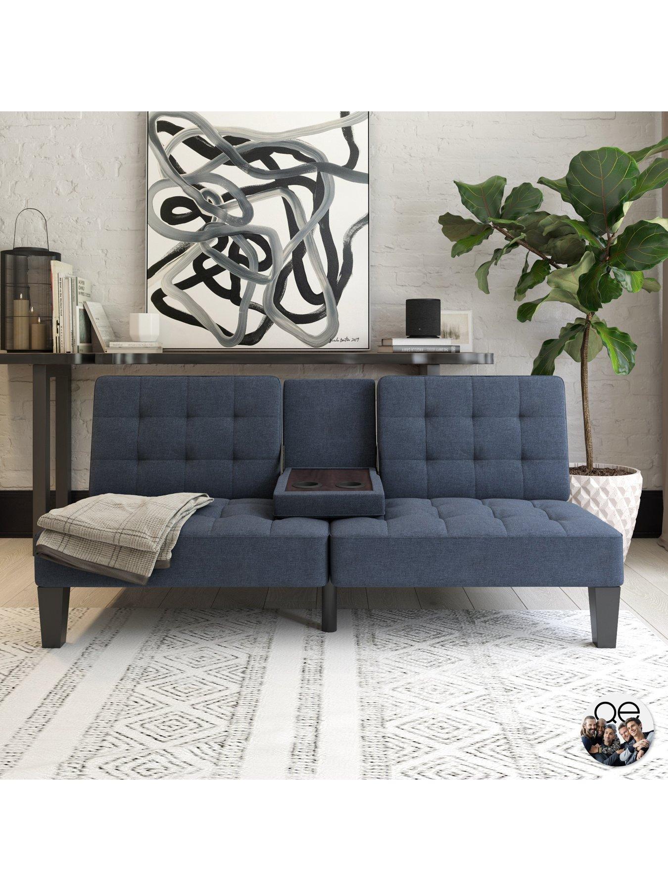 undefined Adalynn Convertible Linen Futon - Blue