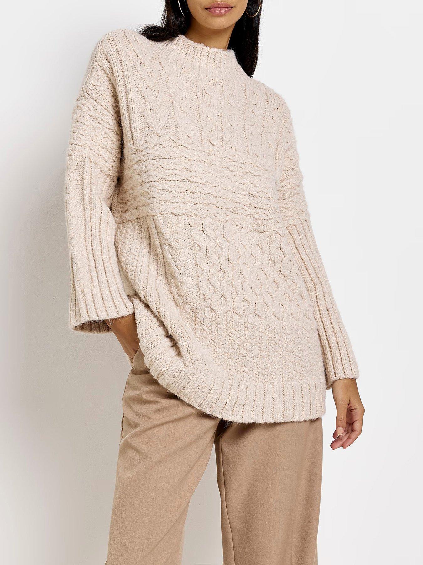 River Island Oversized Cable Knit Jumper - Beige | very.co.uk