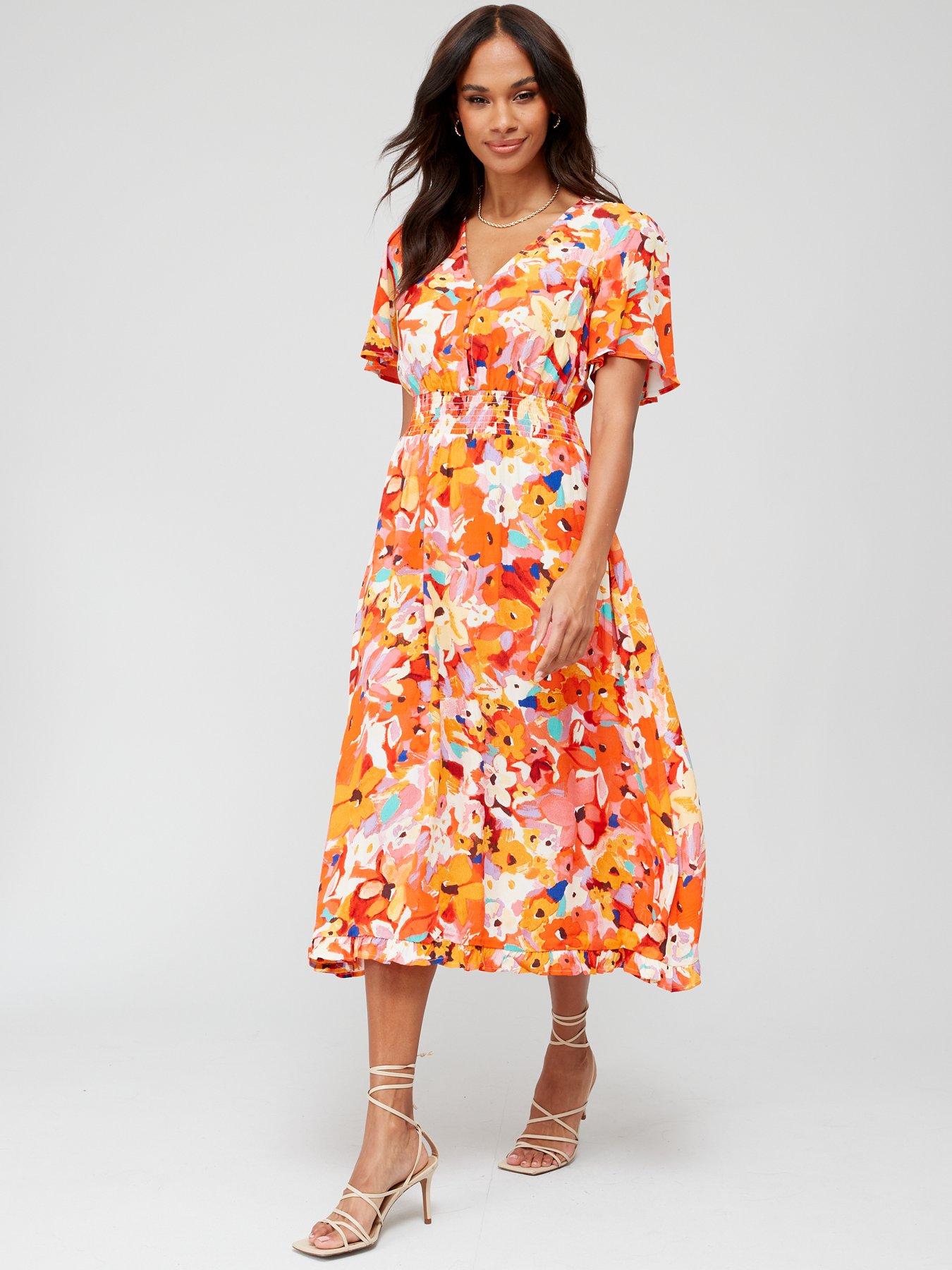 V by Very Shirred Waist Crepe Midi Dress