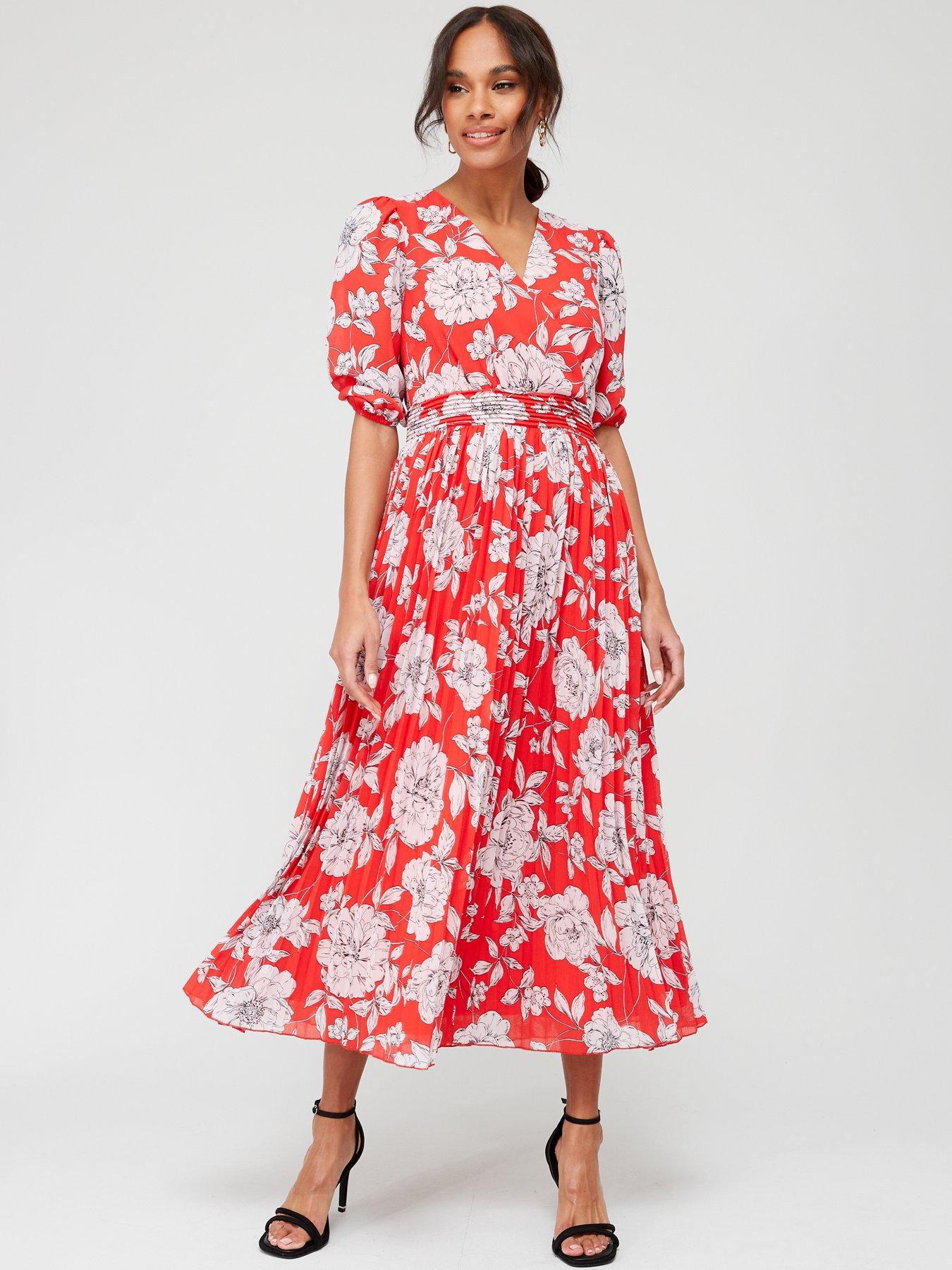 V by Very Pleated Skirt Midi Dress - Floral