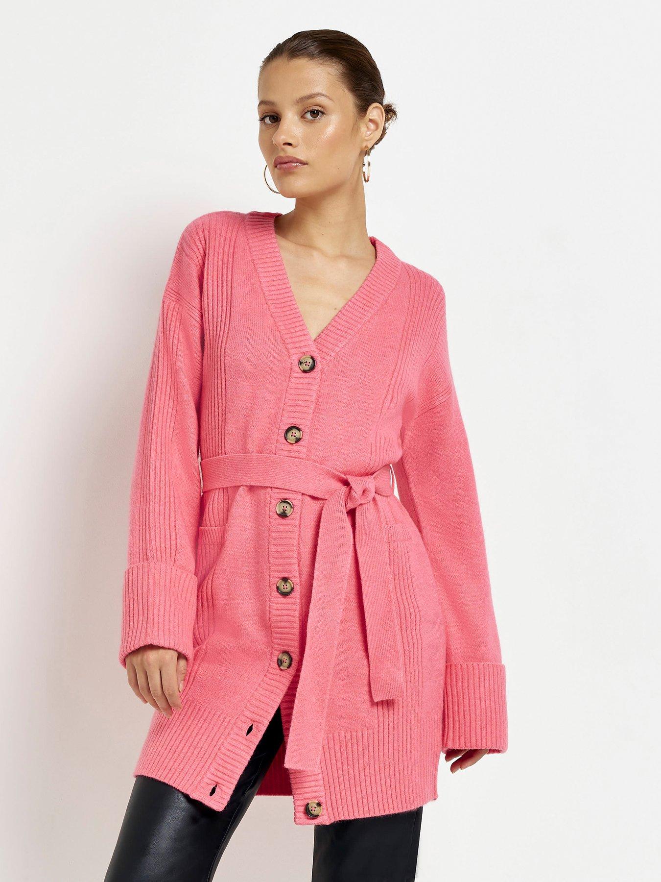 River Island Belted Wrap Boxy Cardigan Pink very.co.uk