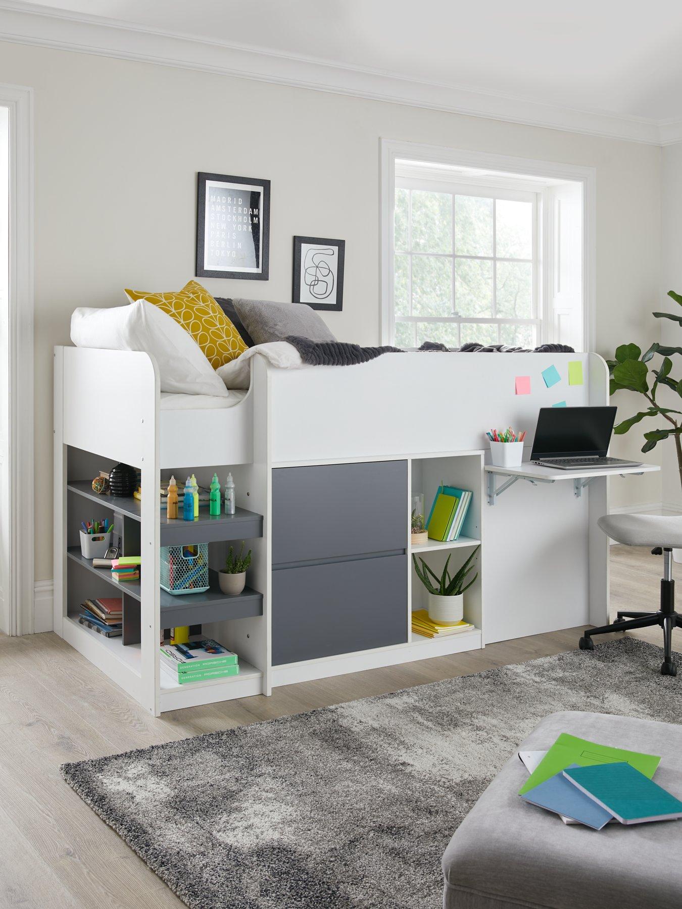 Product photograph of Very Home Emyl Mid Sleeper Bed With Desk Shelves And Drawers - Bed Frame With Premium Mattress from very.co.uk