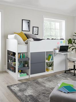 Product photograph of Very Home Emyl Mid Sleeper Bed With Desk Shelves And Drawers - Bed Frame Only from very.co.uk