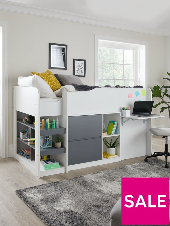 front image of very-home-emyl-mid-sleeper-bed-with-desk-shelves-and-drawers