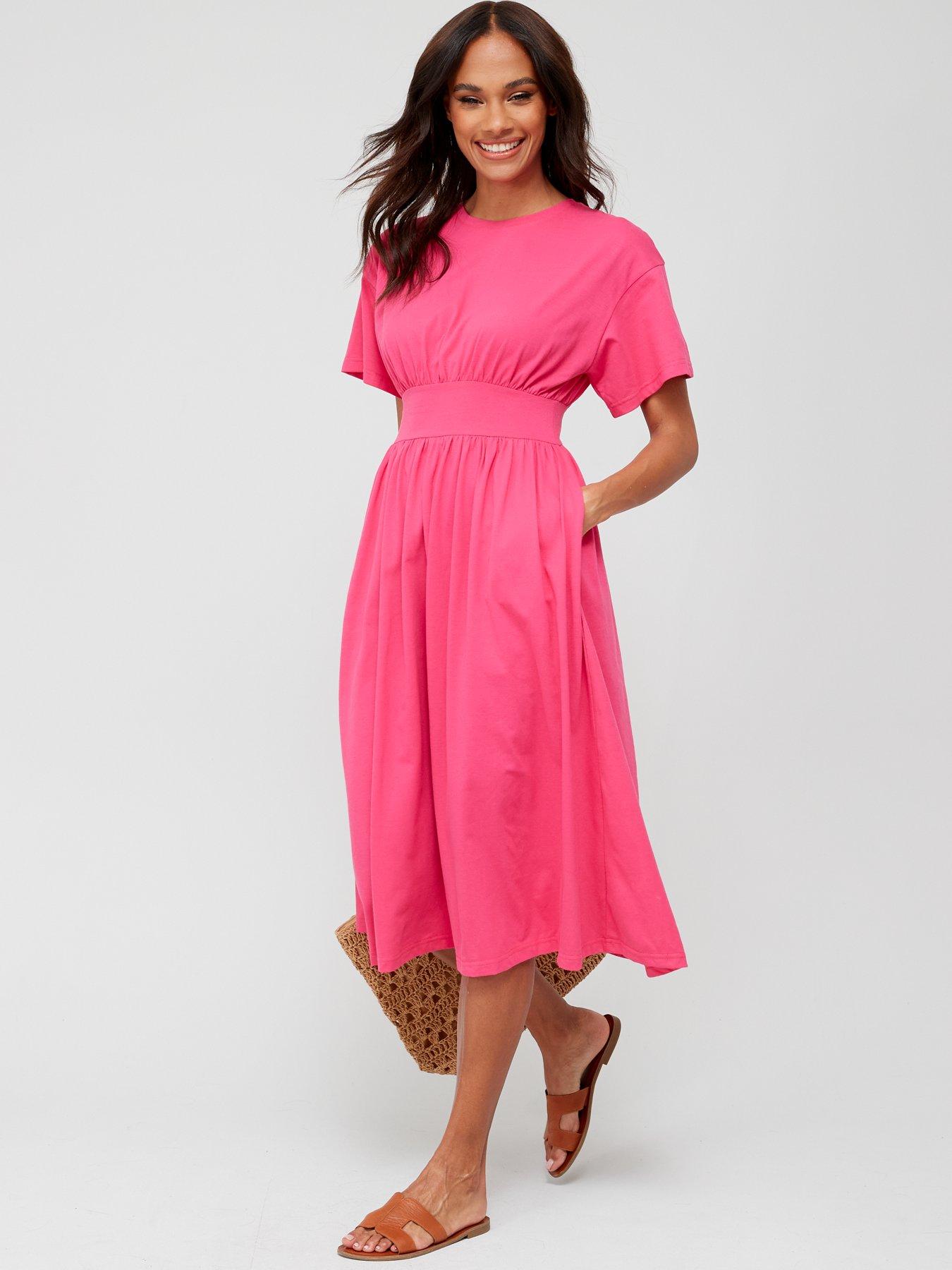 V by Very Waisted Jersey Midi Dress - Pink | very.co.uk