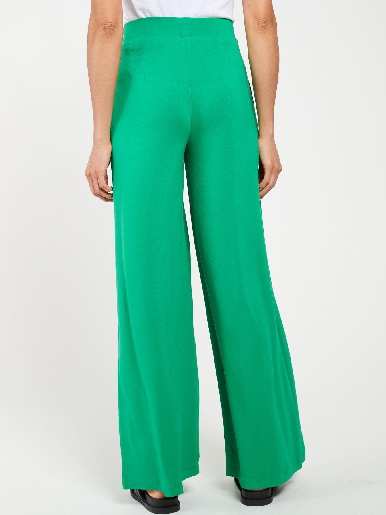 Everyday Wide Leg Jersey Trouser - Green | very.co.uk