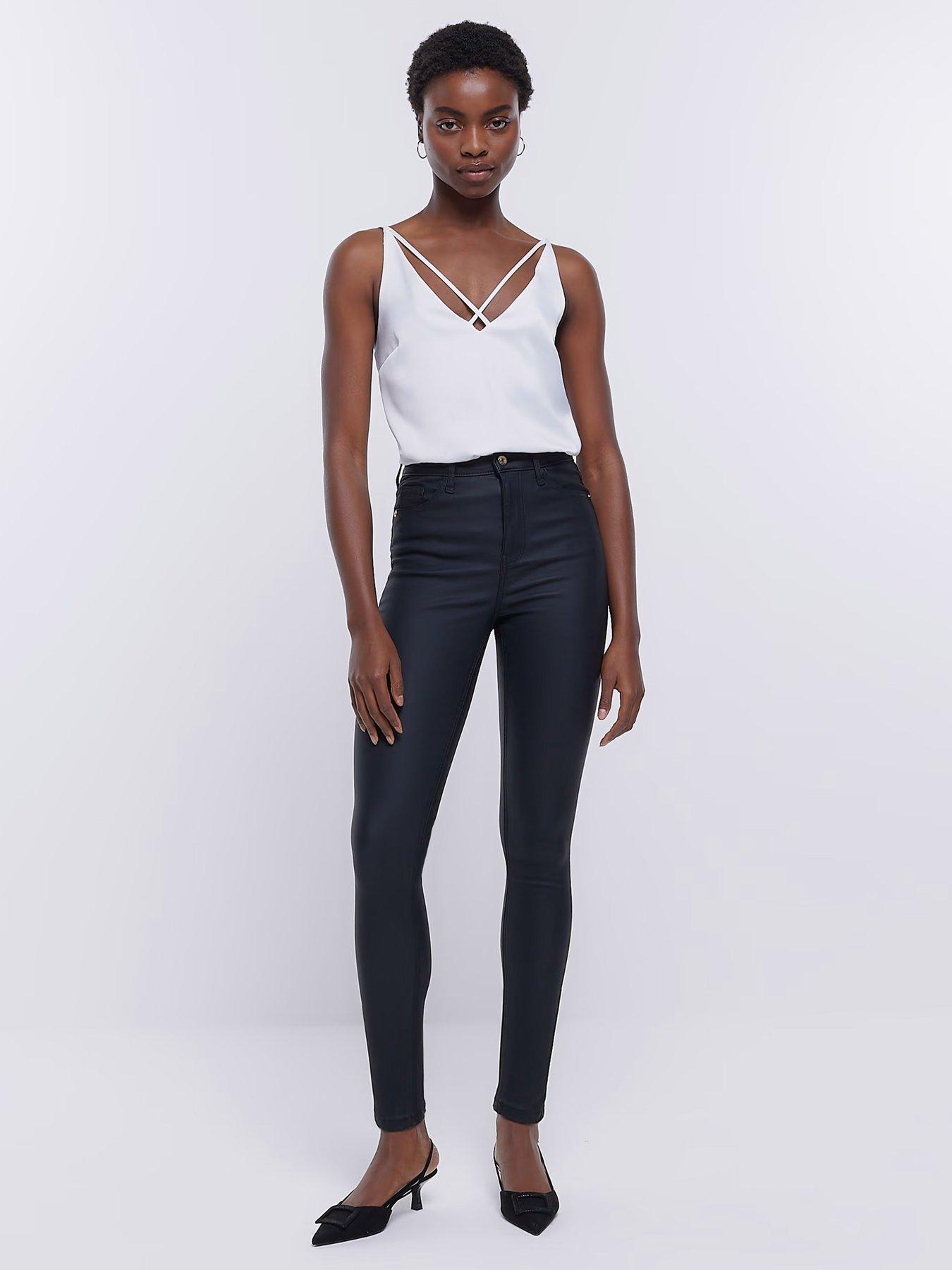 Black Coated Leather-Look Mid Rise Lift & Shape Emilee Jeggings