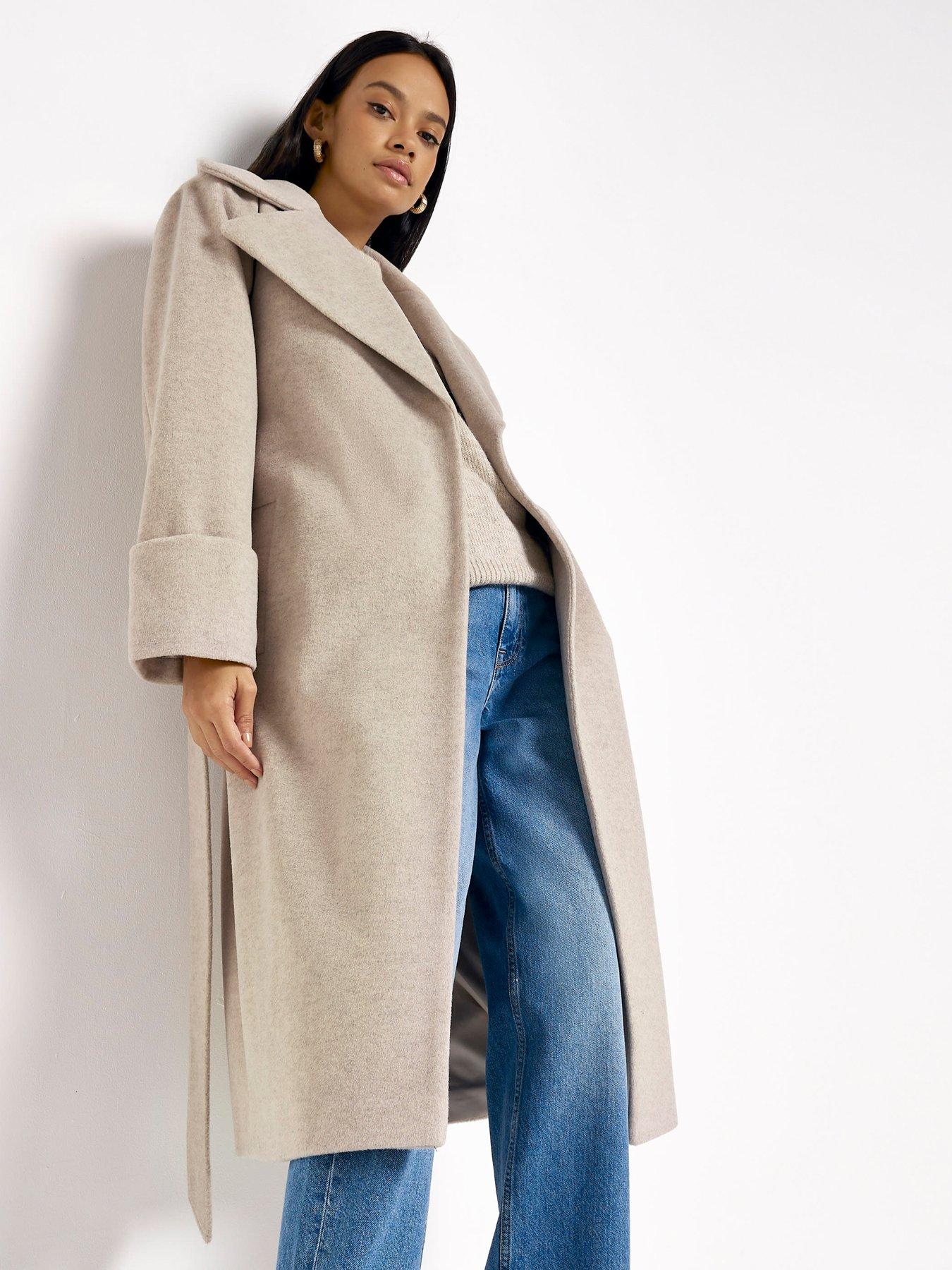 River Island Belted Robe Coat - Beige | very.co.uk