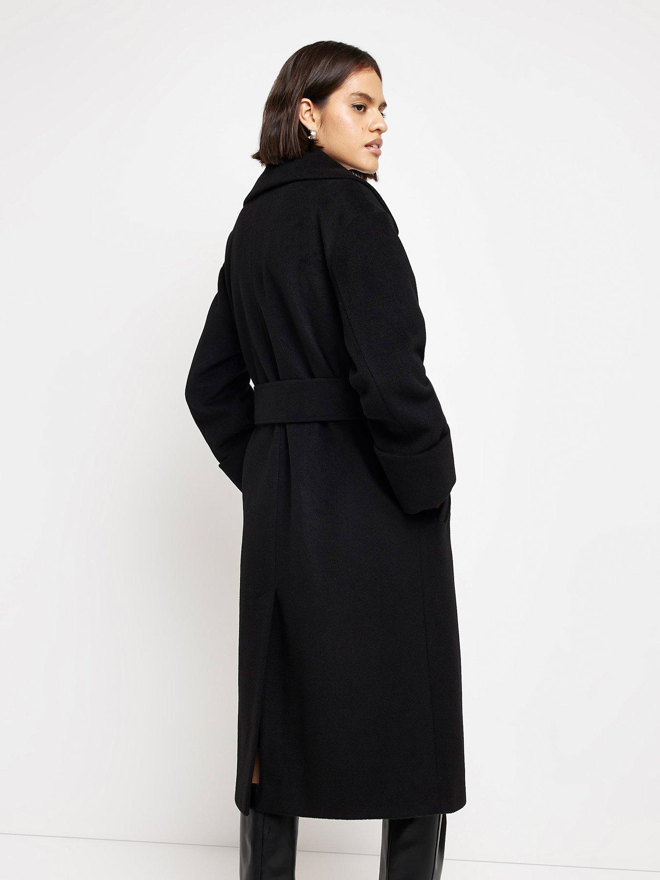 River island black store belted coat