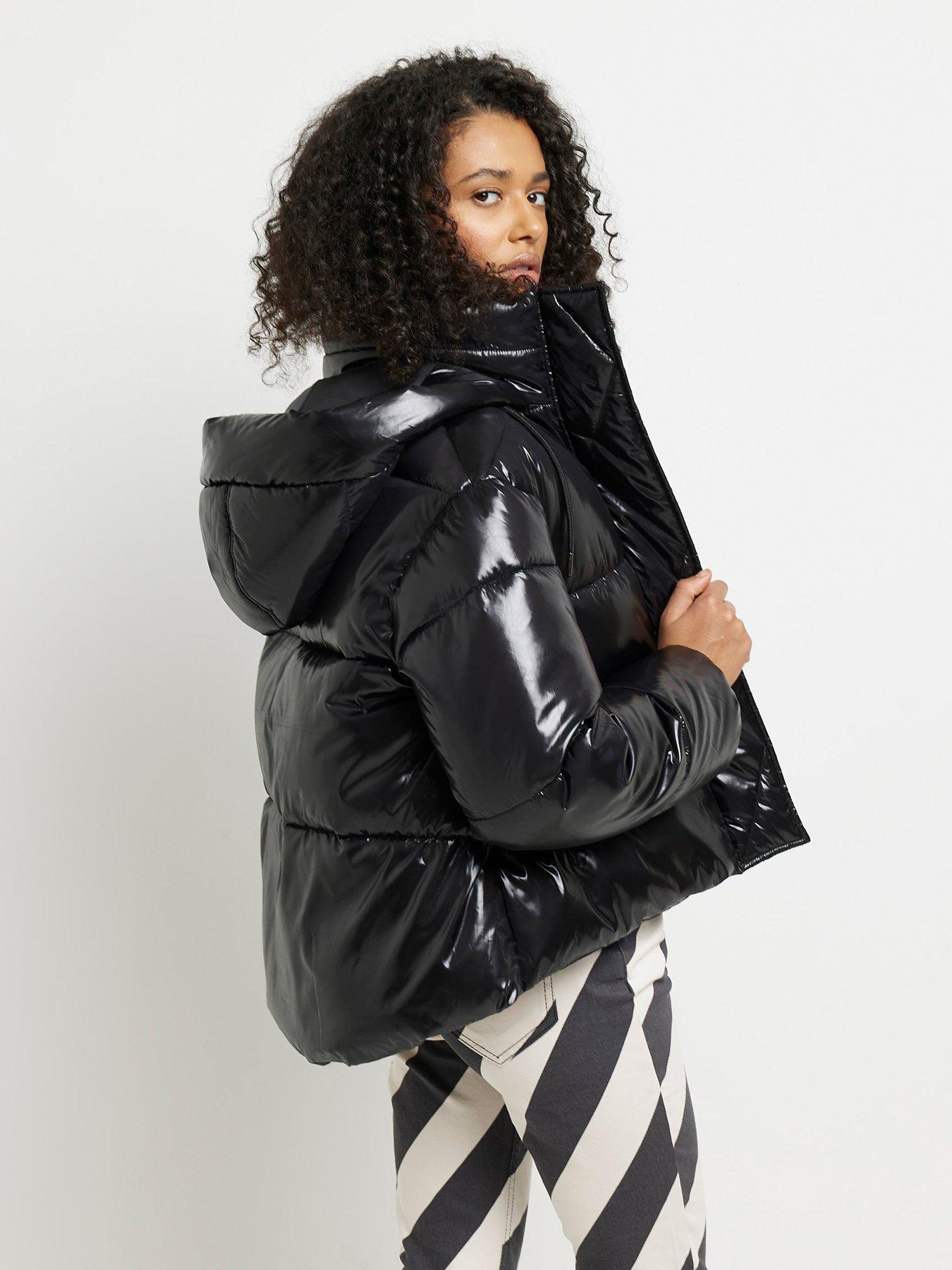 Black shiny puffer shop jacket river island