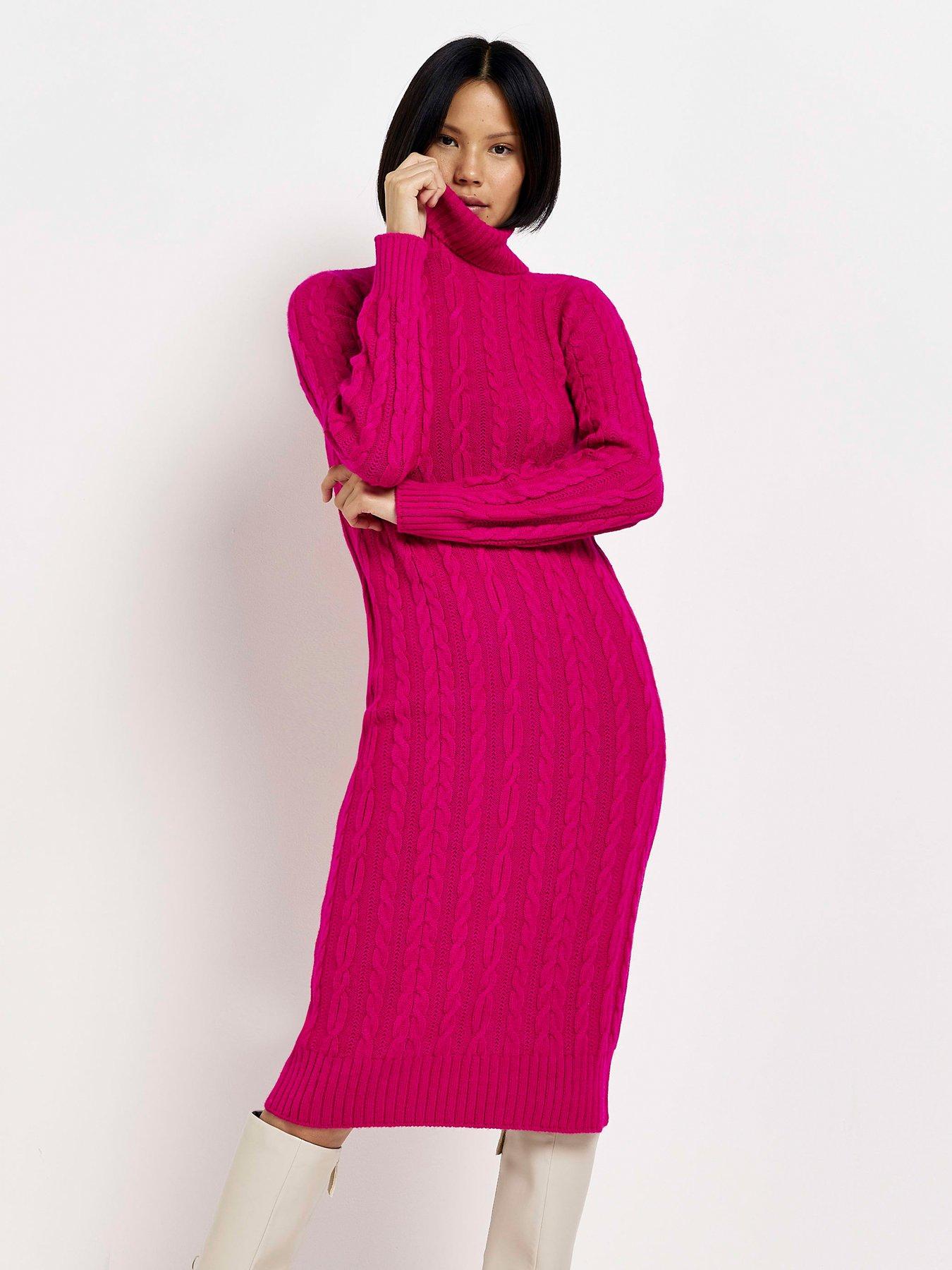 Wadonerful Womens Sweater Dress O Neck Long Sleeve Cable Knitted A-Line Dress Elegant Knit Dress Oversized Mini Dresses 