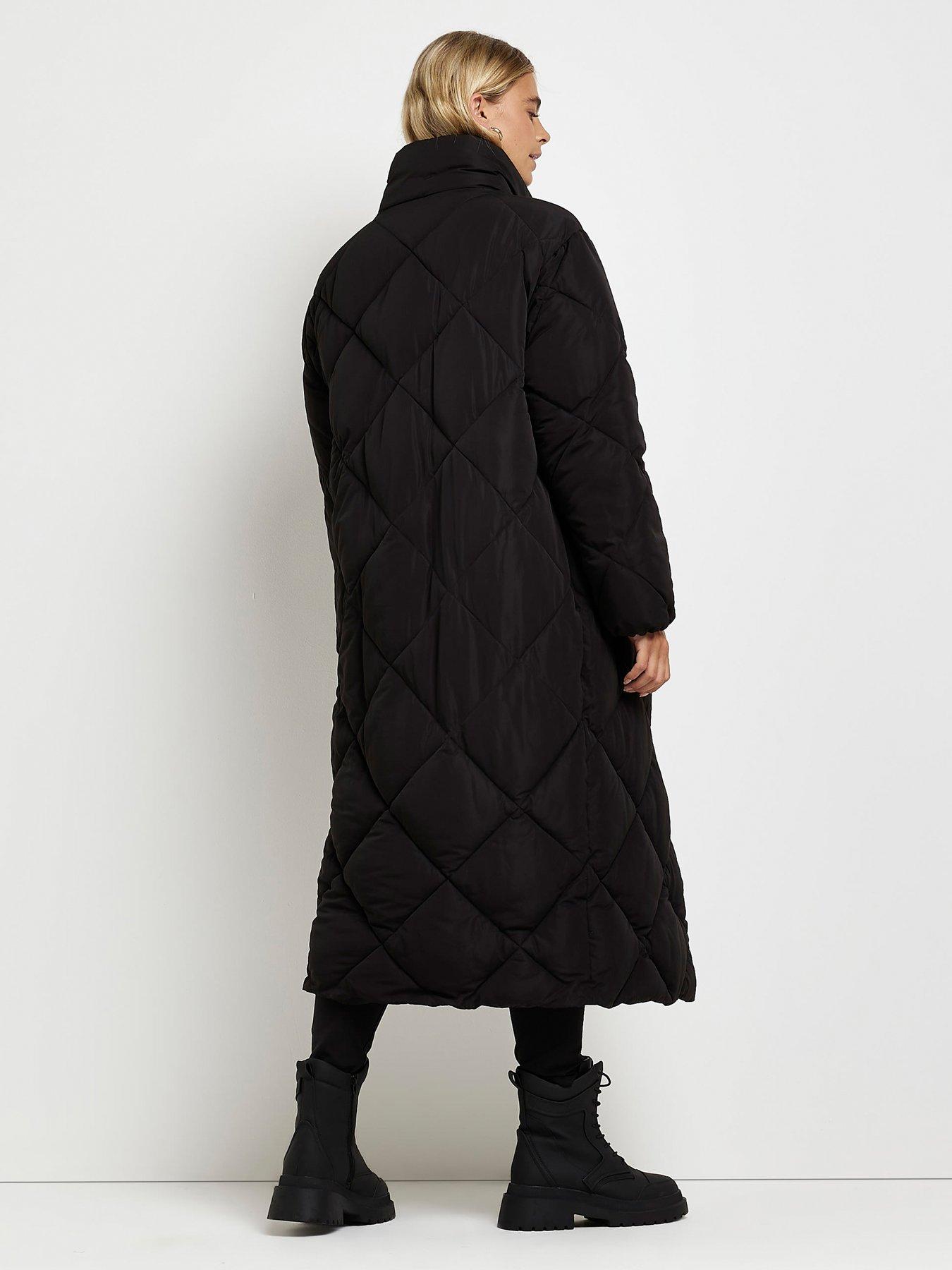 River Island Long Line Padded Coat Black very.co.uk