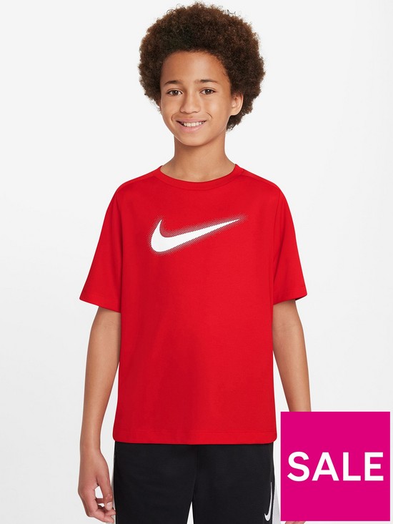 front image of nike-older-boys-dri-fitnbspmulti-graphic-t-shirt-red