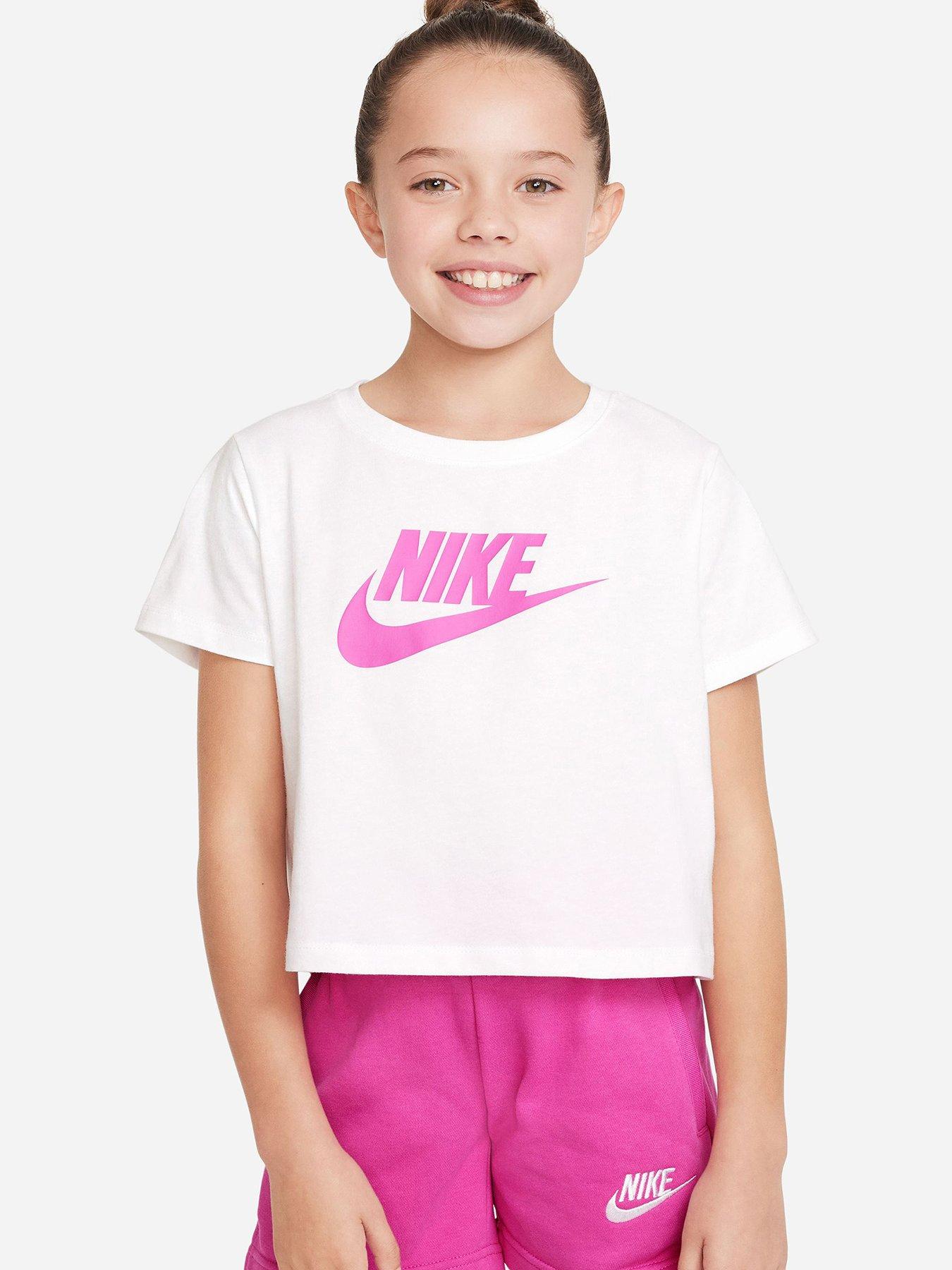 Nike Older Girls Sportswear Futura Cropped T-Shirt - White | very.co.uk