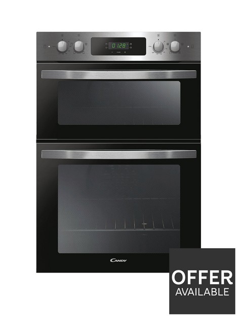 candy-fci9d405x-built-in-double-oven-with-easy-clean-enamel-black-glass-with-stainless-steel