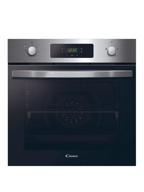 front image of candy-fidcx405-built-in-65-litre-fan-oven-with-easy-clean-enamel-black-glass-with-stainless-steel