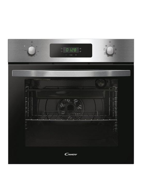 front image of candy-fidcx615-built-in-70-litre-multi-function-oven-with-aquactiva-system-black-glass-with-stainless-steel