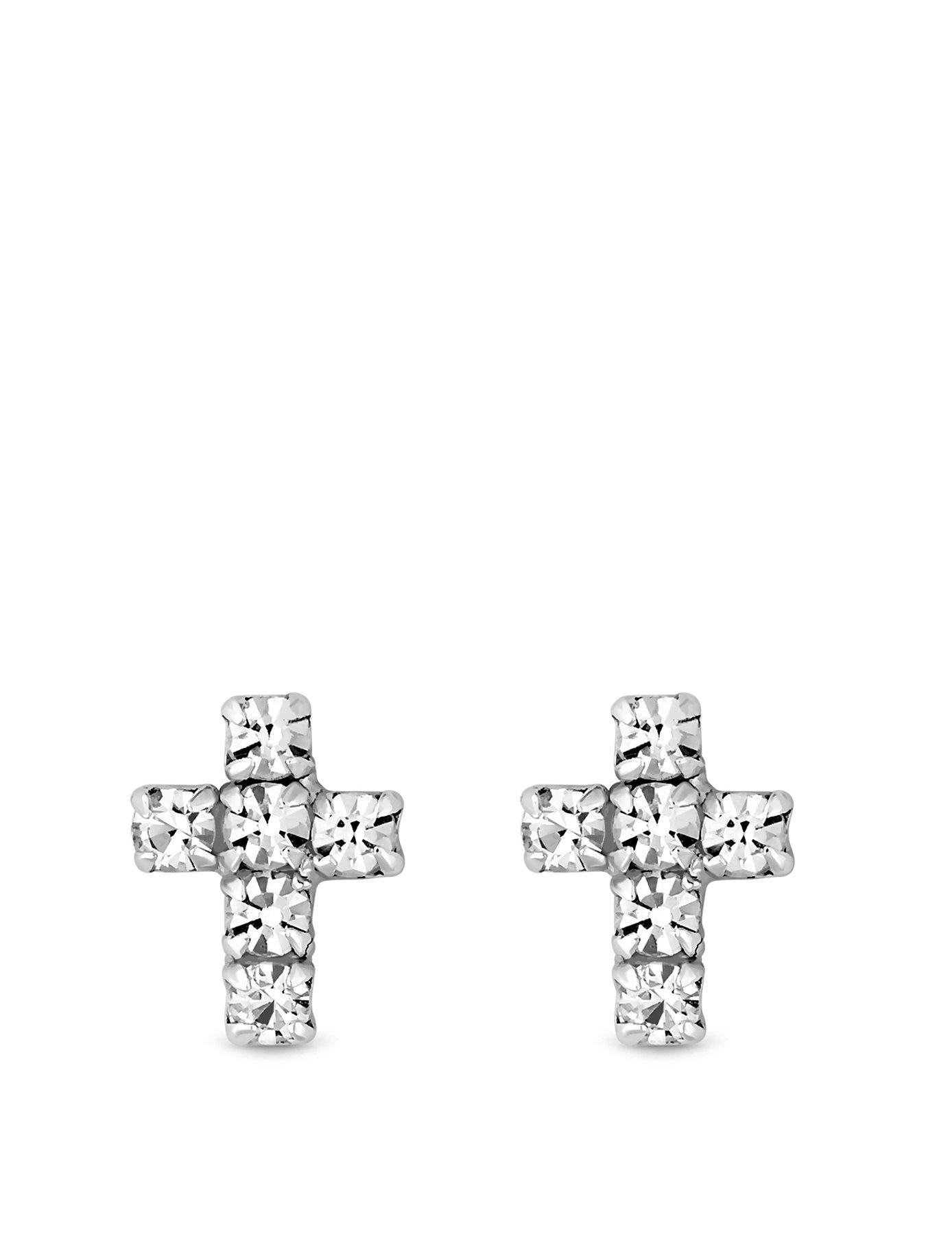 Product photograph of Simply Silver Sterling Silver 925 Cubic Zirconia Cross Stud Earrings from very.co.uk