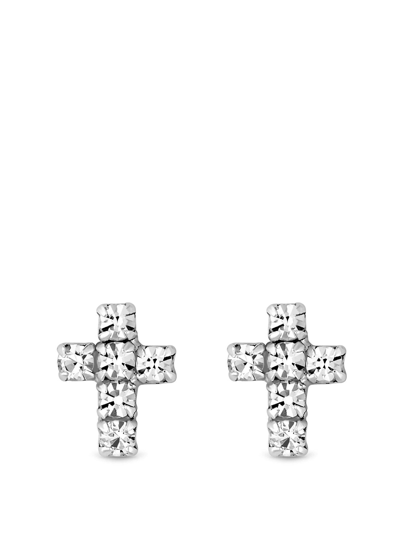 Product photograph of Simply Silver Sterling Silver 925 Cubic Zirconia Cross Stud Earrings from very.co.uk