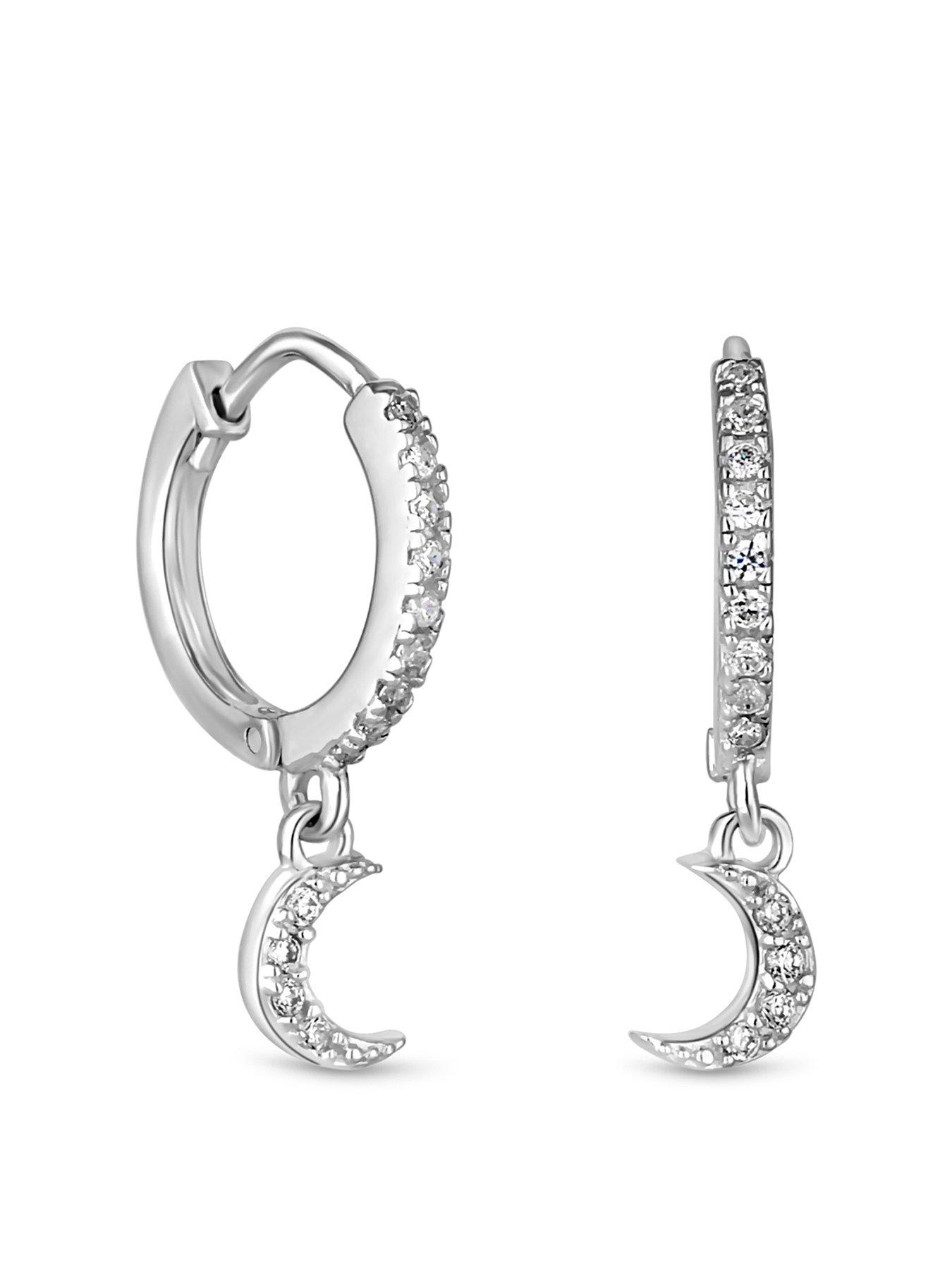Product photograph of Simply Silver Sterling Silver 925 Cubic Zirconia Mini Crescent Moon Hoop Earrings from very.co.uk