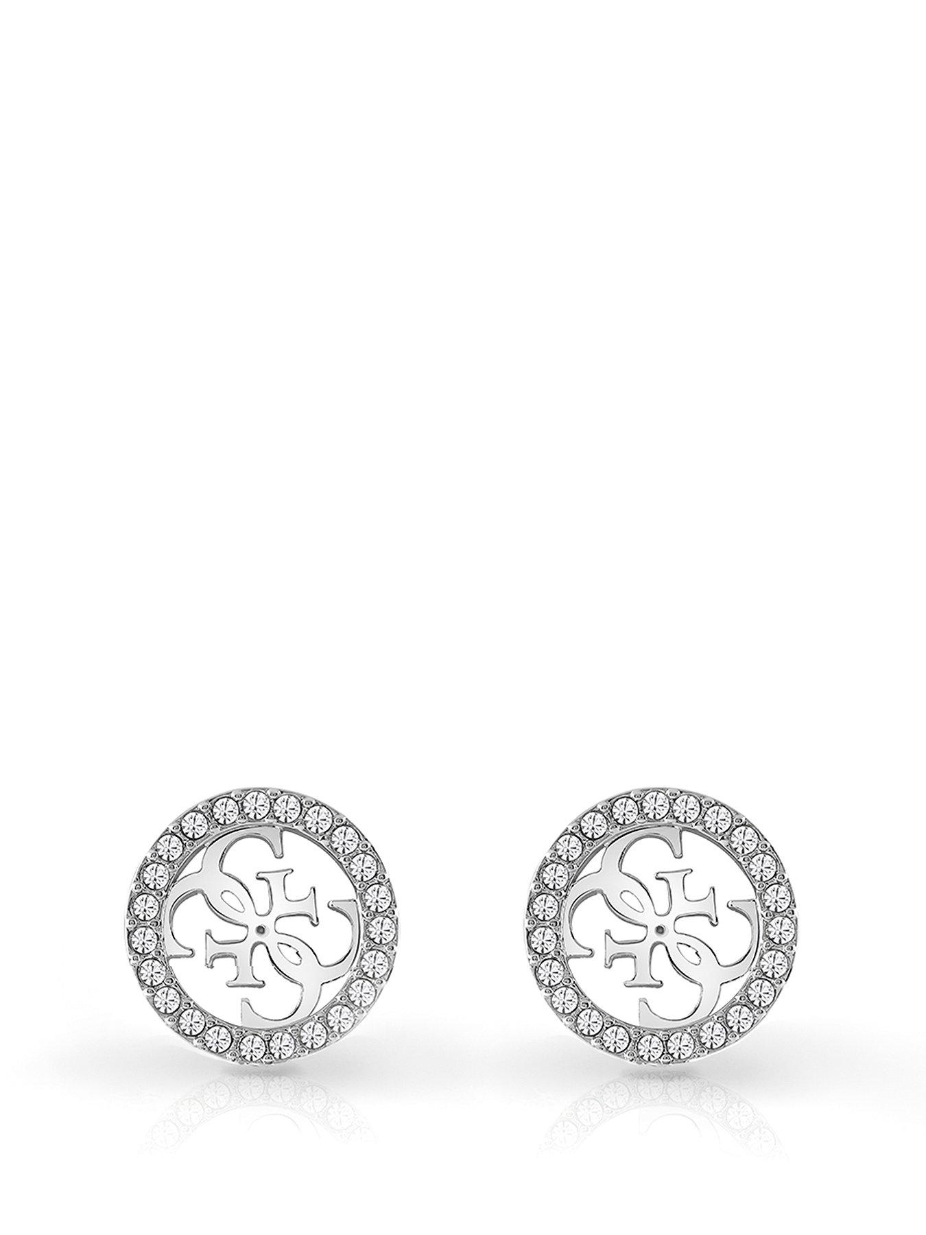 Product photograph of Guess Studs Party 12mm 4g Logo Stud Earrings Silver from very.co.uk