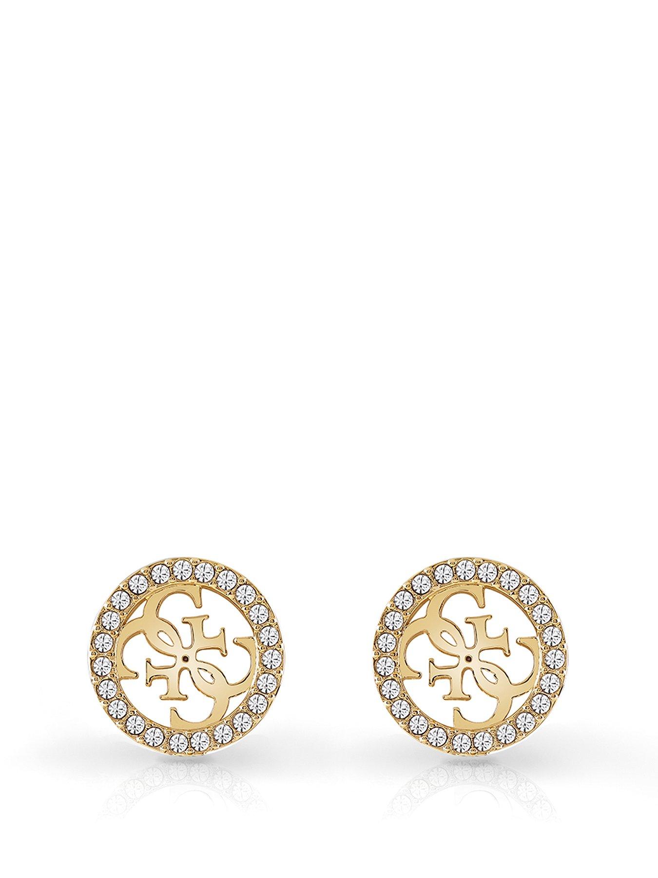 Product photograph of Guess Studs Party 12mm 4g Logo Stud Earrings Yellow Gold from very.co.uk