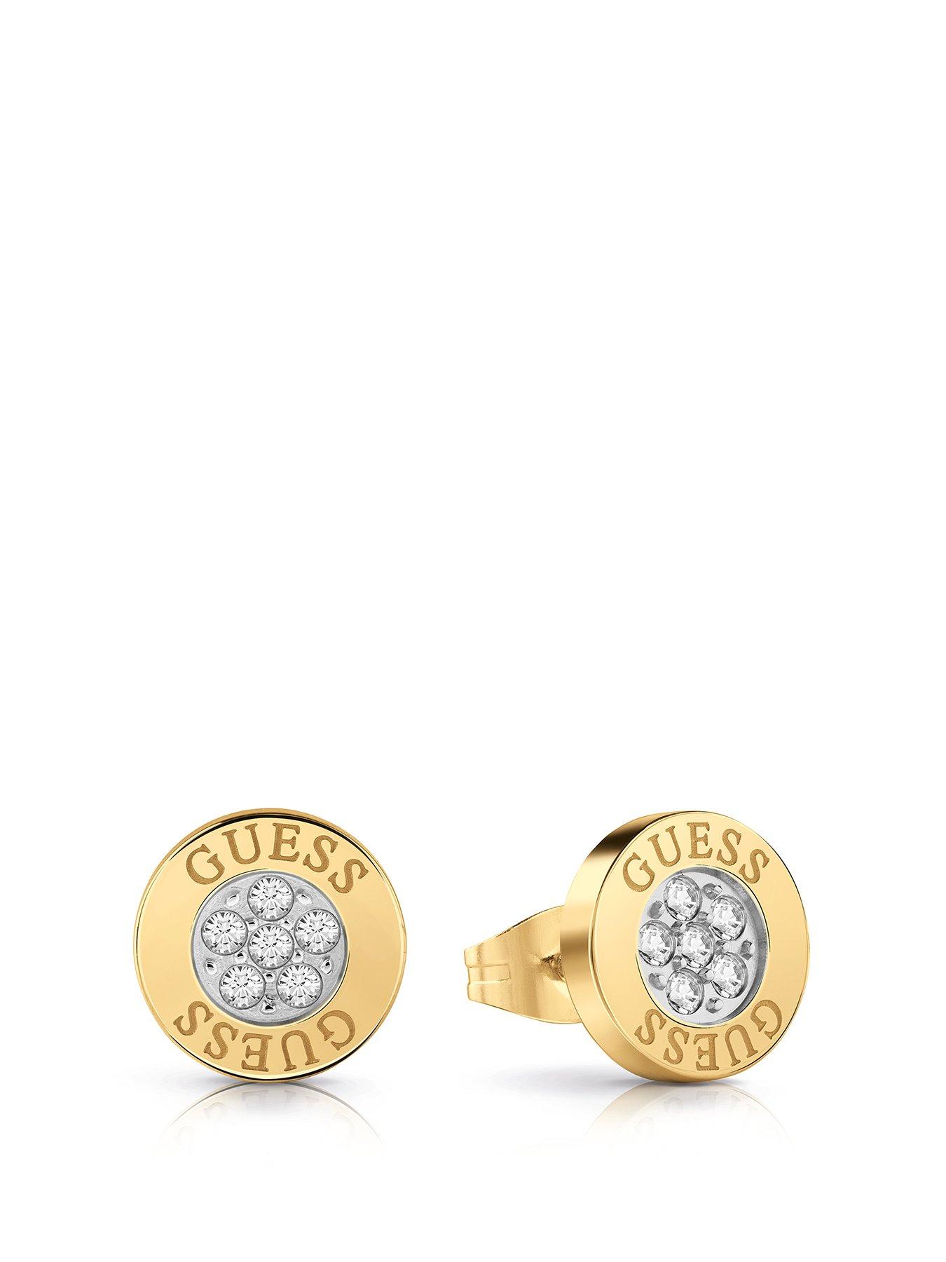 Product photograph of Guess Studs Party 10mm Guess Logo Button Stud Earrings Yellow Gold from very.co.uk