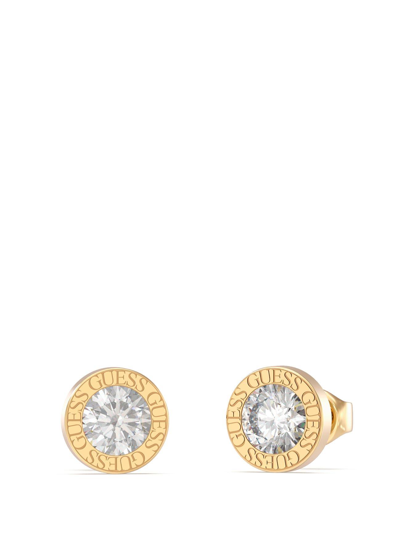 Guess Color My Day 10Mm Clear Stud Earrings Yellow Gold