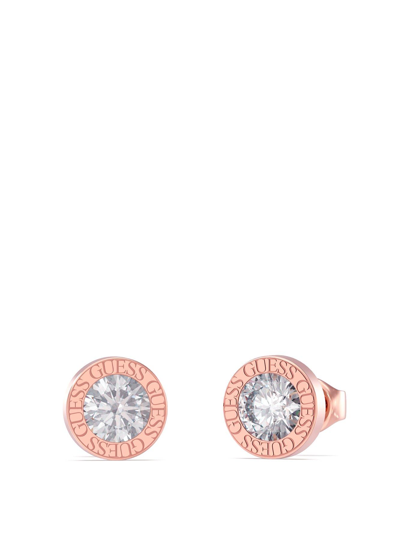 Product photograph of Guess Color My Day 10mm Clear Stud Earrings Rose Gold from very.co.uk