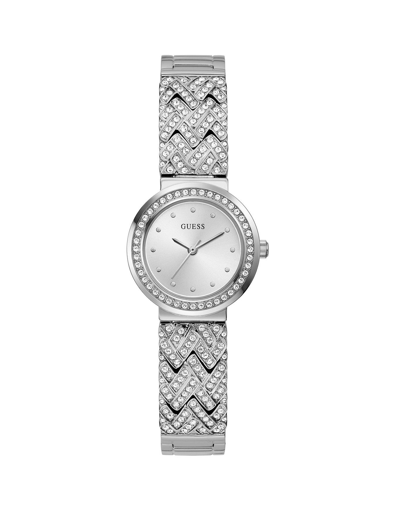 Product photograph of Guess Treasure With Cystals Stainless Steel Ladies Watch from very.co.uk