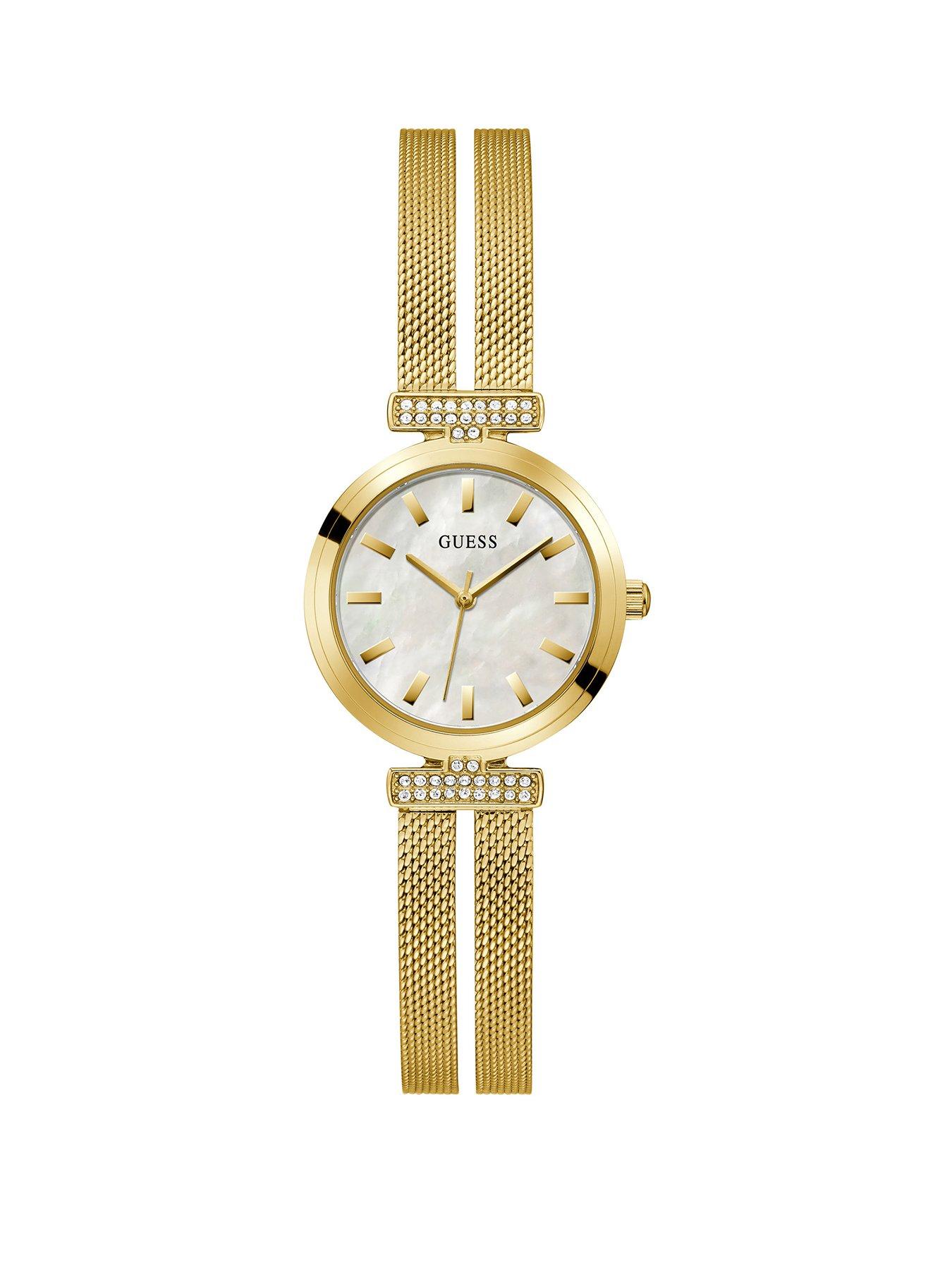 Product photograph of Guess Array With Cystals Stainless Steel Mesh Ladies Watch from very.co.uk